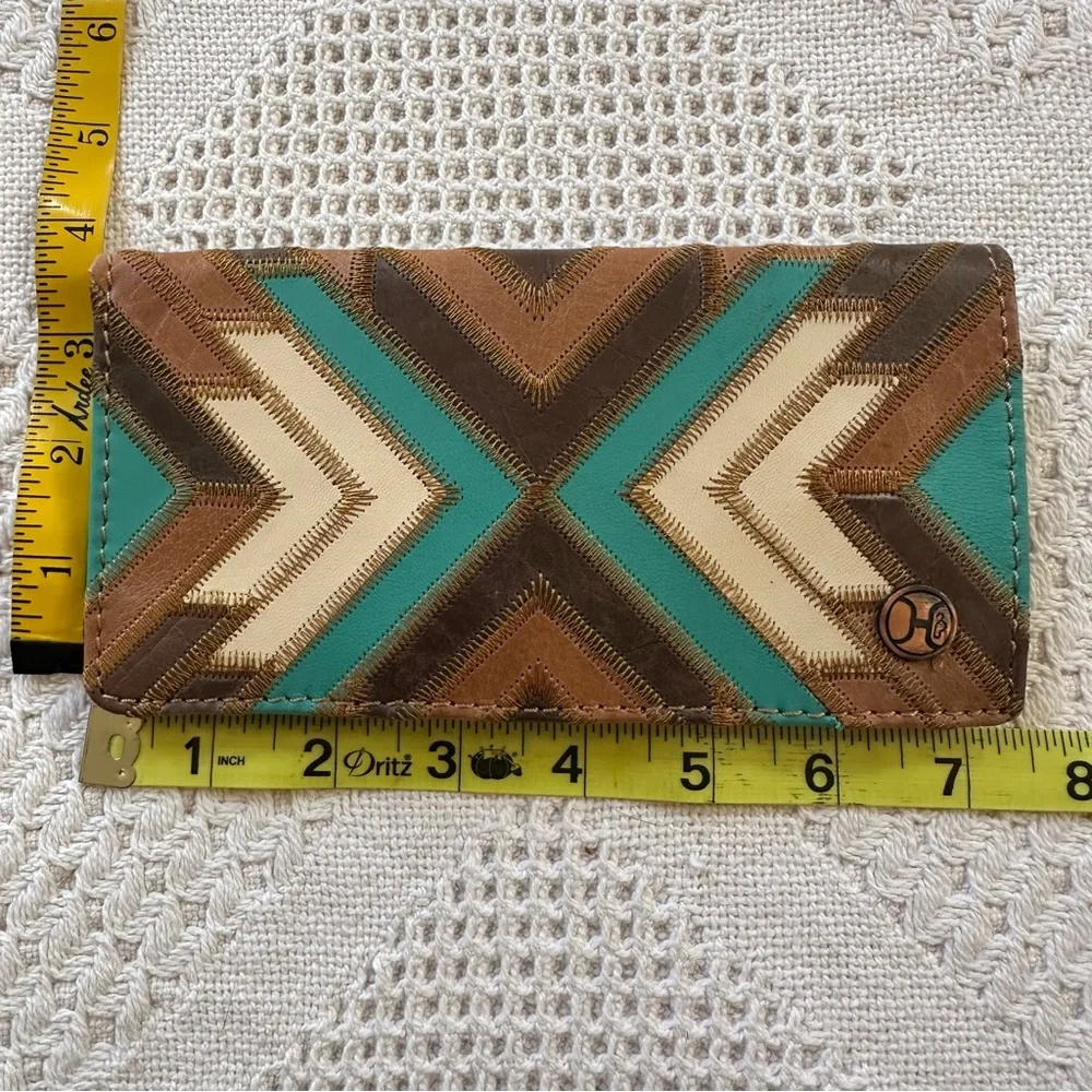 Hooey Montezuma Leather Patchwork Bifold Rodeo Wallet Western-Turquoise/Brown